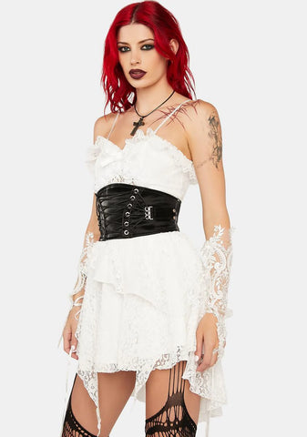 White Lace Strapless Mini Dress