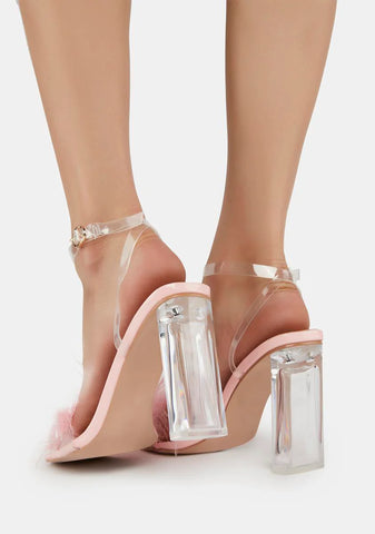 Pink Riley Fluffy Clear Block Heels