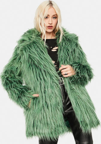 Green Faux Fur Coat