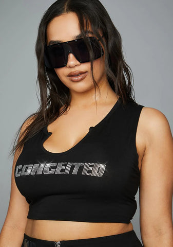 Plus Big Ego Rhinestone Tank Top