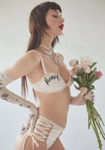 Luv Triangle Graphic Satin Lingerie Set