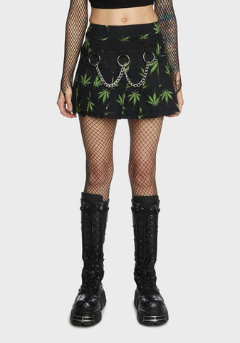Grass Mary Chain Pleated Skirt
