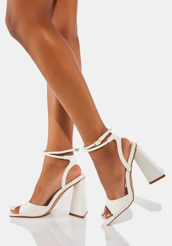 White Chriselle Square Toe Heels