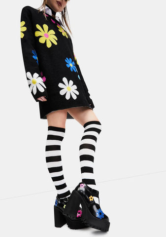 Playful Lane Striped Thigh High Socks