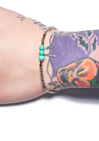 Triple Turquoise Bead Silver Bracelet