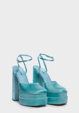 Wide Fit Turquoise Satin Moonchild Platform Heels