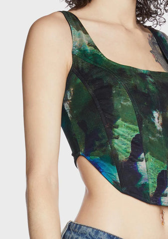 Digital Print Mesh Corset Top