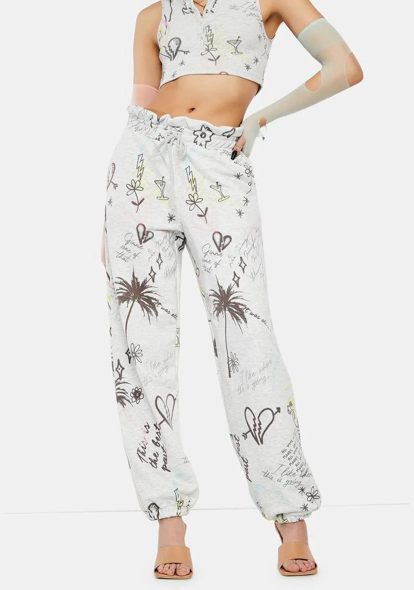 Doodle Graffiti Paperbag Waist Joggers