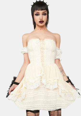 White Lace Up Corset Mini Dress