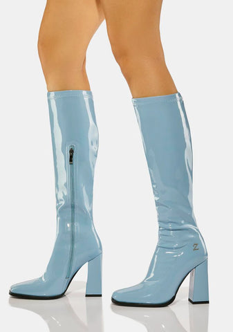 Sky Gloss Knee High Boots