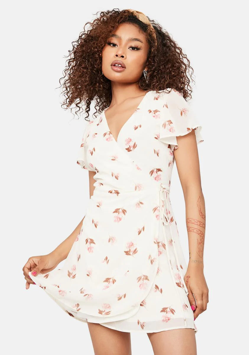 Touch The Sunlight Floral Wrap Mini Dress