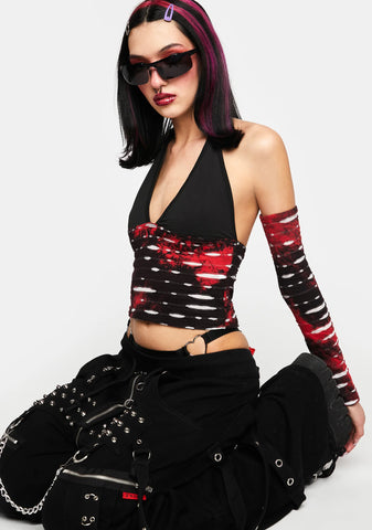 Distressed Mess Top And Arm Warmers