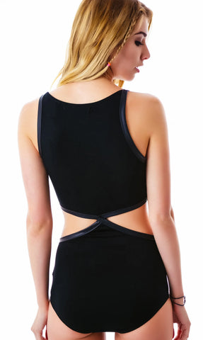 Alicia Leather Trim Cut Out Bodysuit