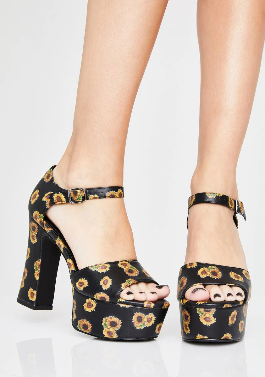 Sunflower Haven Platform Sandals