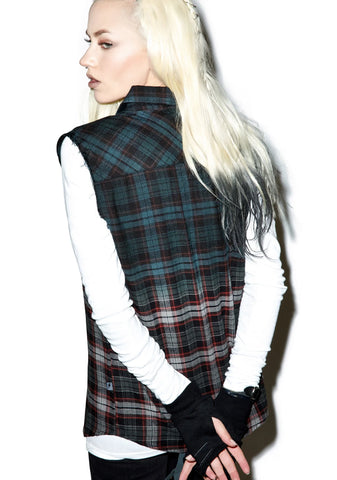 Dip Dye Sleeveless Flannel - Black