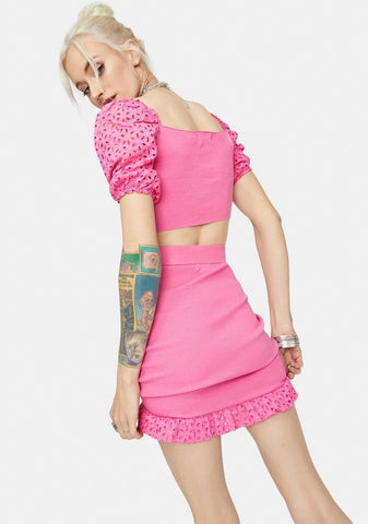 Sweet Be My Baby Puff Sleeve Eyelet Skirt Set