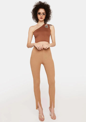 Brunette Next Level One Shoulder Crop Top