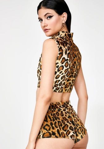 Leopard Velvet High Waist Cheeky Shorts