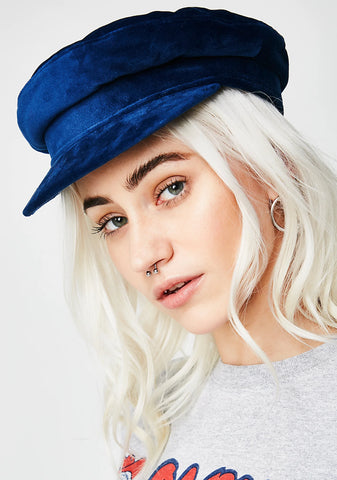 Indigo Lone Wolf Velvet Biker Hat