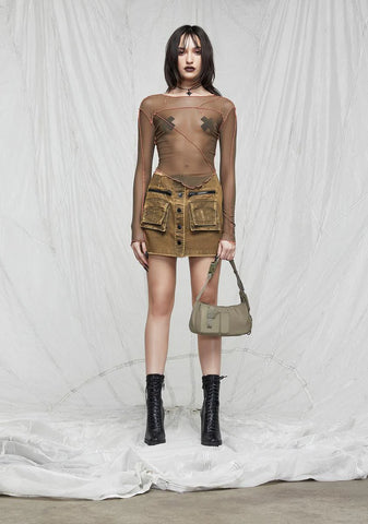 Synth Contrast Stitching Mesh Top