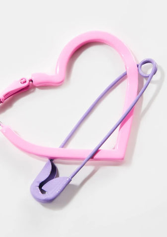 Mending Heart Safety Pin Hoop Earrings