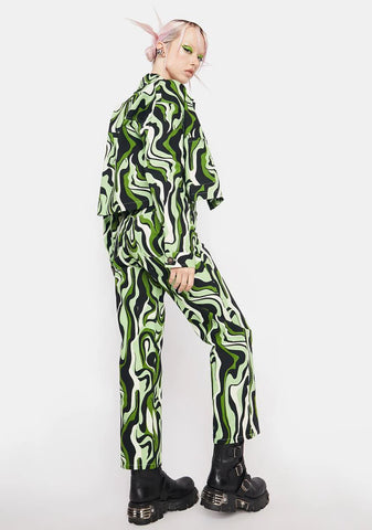 Green Swirl Print Trousers