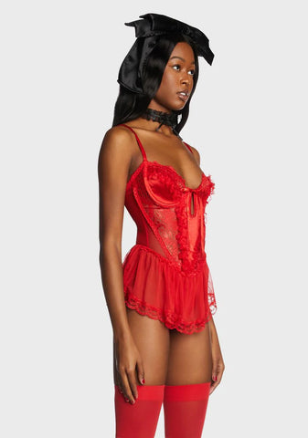 Spoiled But Not Rotten Lace Teddy- Red