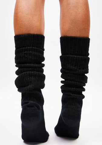 Noir Ribbed Fuzzy Thigh High Socks