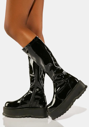 Patent Slacker-200 Knee High Boots
