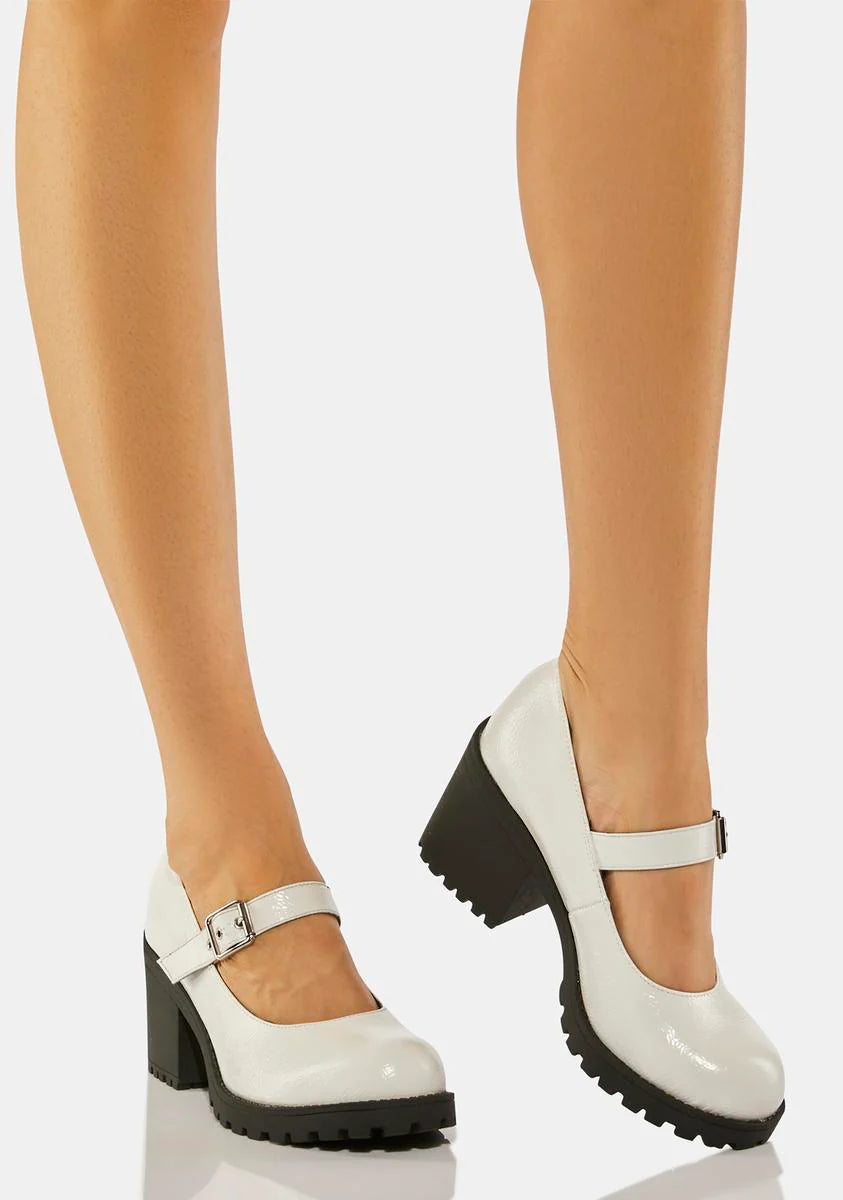 White Lita Heeled Mary Janes