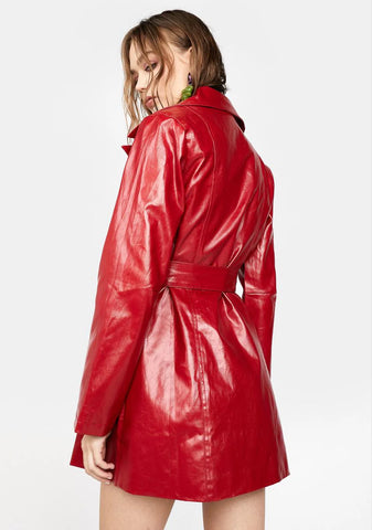 Rendezvous Vegan Leather Trench Coat - Red
