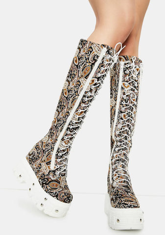 Paisley Late Night Knee High Boots