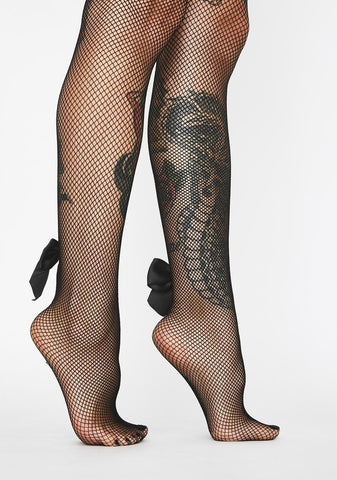 Backseam Bow Fishnet Tights
