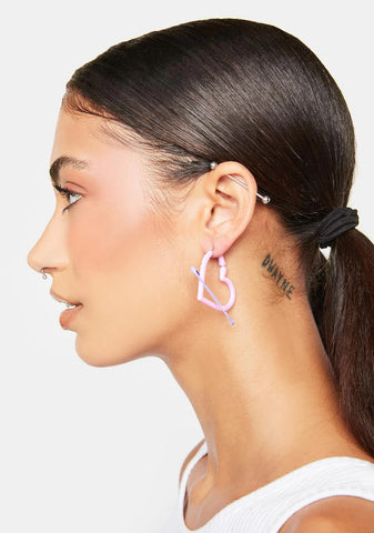 Mending Heart Safety Pin Hoop Earrings
