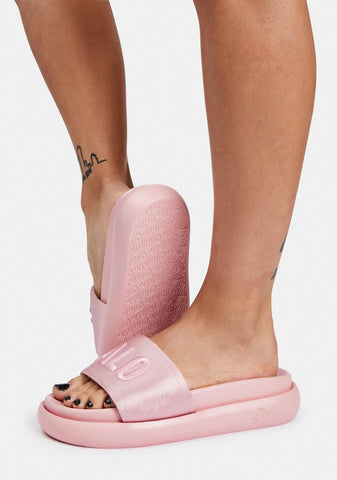 Pink Metallic Reggie Platform Slides