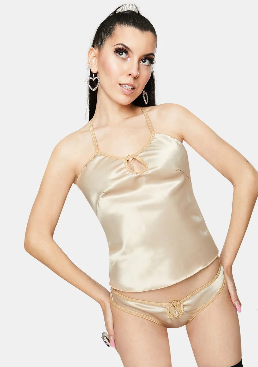 Champagne M Satin Gemstone Lingerie Set
