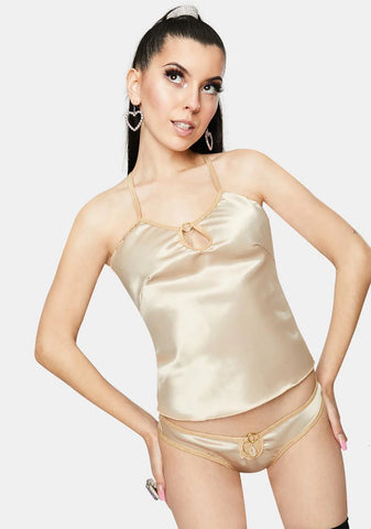 Champagne M Satin Gemstone Lingerie Set