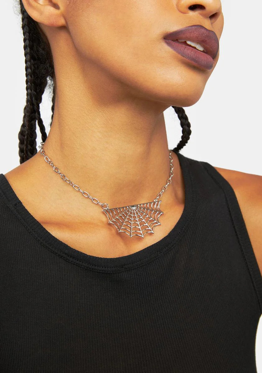 Setting The Trap Spiderweb Necklace