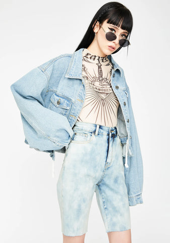 Abrasion Denim Cycling Shorts