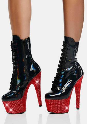 Black Holo Bejeweled-1020-7 Platform Heels
