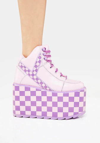 Pink/Lavender Qozmo Checker Platform Sneakers