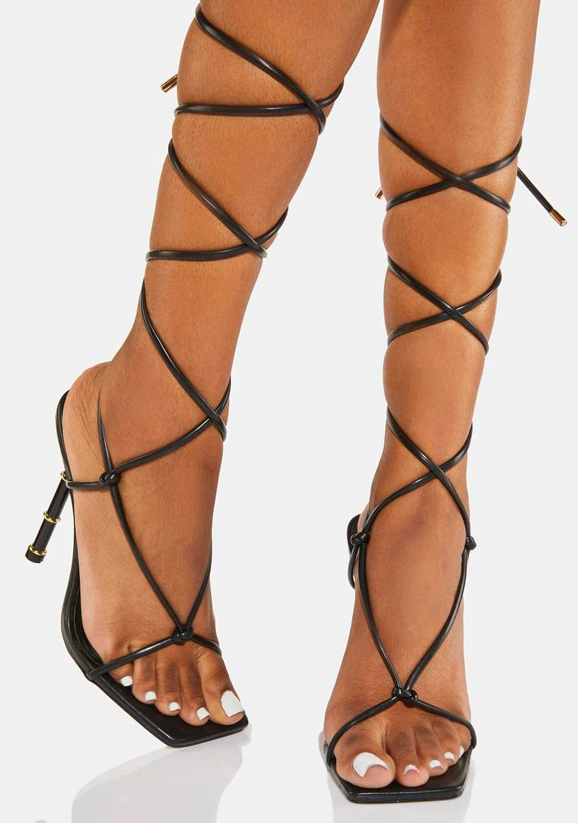 Noir I'm Every Woman Lace Up Heels