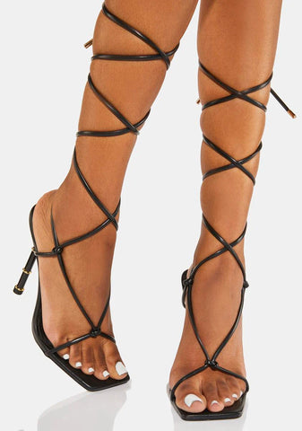 Noir I'm Every Woman Lace Up Heels
