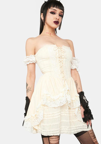 White Lace Up Corset Mini Dress
