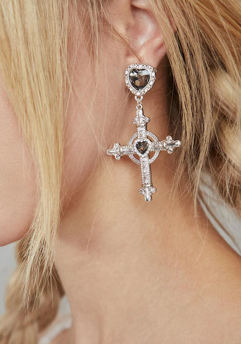 Say No Prayers Cross Earrings