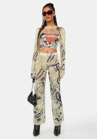 LKS Skull Long Sleeve Mesh Top