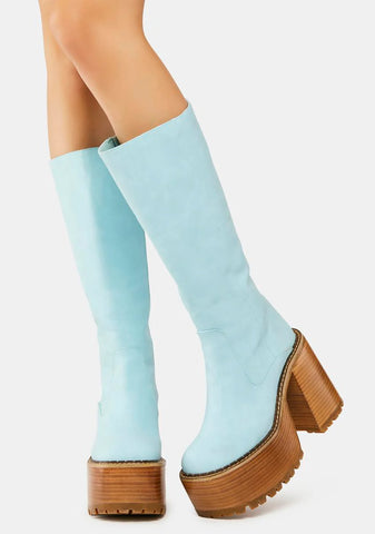 Vintage Soul Knee High Boots - Aqua
