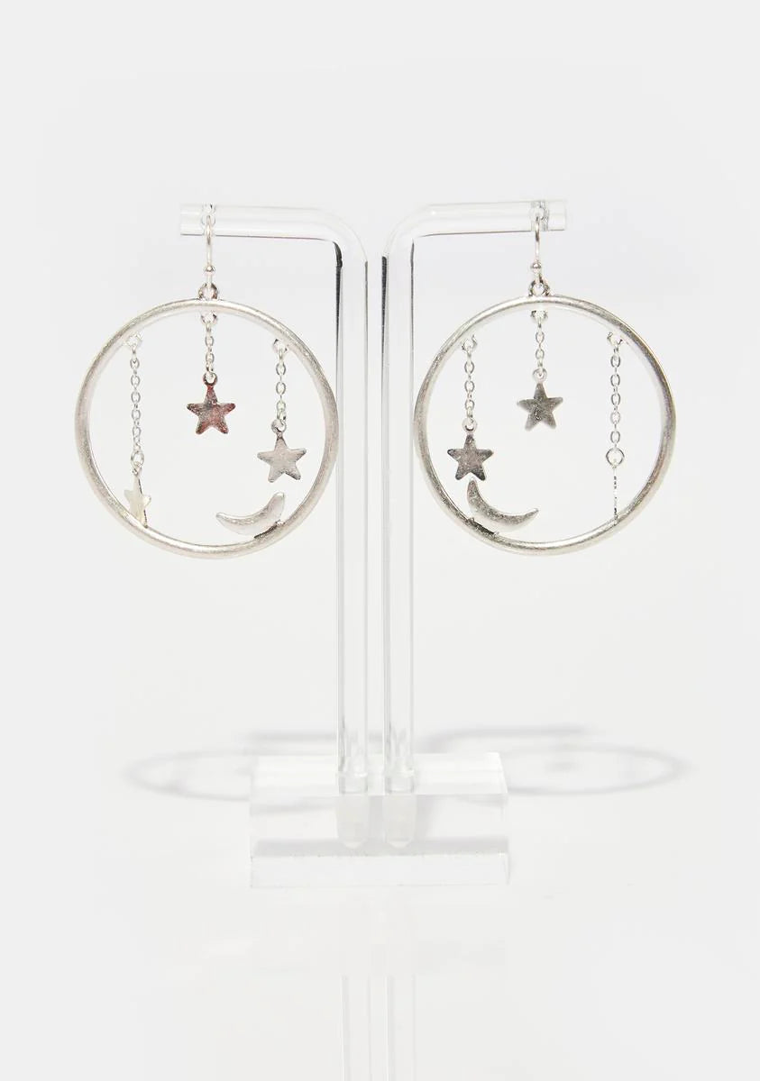 Moon And Stars Hoop Earrings