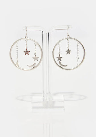 Moon And Stars Hoop Earrings