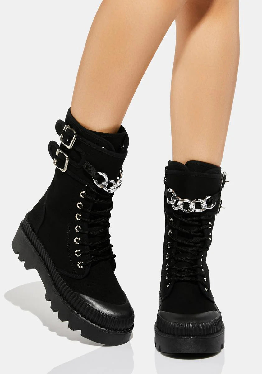 Noir Enough Of Love Combat Boots